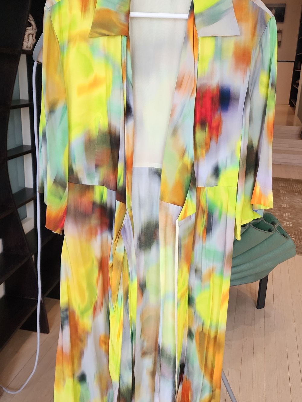 Dries Van Noten Green Multi Watercolor Wrap Midi Dress Size S - Picture 3 of 10